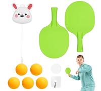 Flintronic Table Tennis Trainer Set, Adjustable Hanging Ping Pong Trainer for Kids, Portable Indoor Table Tennis Self Workout Set, Great Hand Eye Coordination Toy for Gift (White Rabbit)