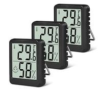 Flintronic Thermometer Hygrometer, 3PCS Digital Mini Thermometer and Hygrometer with Metal Stand, Thermohygrometer with Smile Face Indicating Data for Indoor, Living Room, Baby Room, Office (Black)