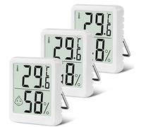 Flintronic Thermometer Hygrometer, 3PCS Digital Mini Thermometer and Hygrometer with Metal Stand, Thermohygrometer with Smile Face Indicating Data for Indoor, Living Room, Baby Room, Office (White)