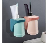 Flintronic Toothbrush Holders Wall Mounted, Electric Toothbrush Holder, Self-Adhesive Toothbrush Holder, with Magnetic Cup, for Bathroom Storage Toothbrush Toothpaste, 2PCS (Red+ Blue)