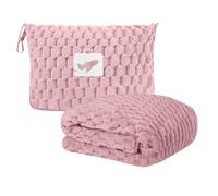 flintronic Travel Blanket and Pillow, 2 in 1 Airplane Blanket, Compact Office Blankets, Lightweight & Portable, Foldable Pillow for Adults, Kids,Long Flights and Trains (Pink Flannel)