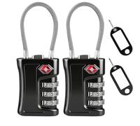 Flintronic TSA Luggage Locks, 2Packs TSA Combination Padlocks, 3-Digit Security Suitcase Locks, Luggage Code Locks with Flexible Cable for Travel Baggage Suitcases Backpack-Black (2PCS Luggage Tags)