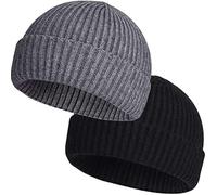 Flintronic Unisex Casual Knitted Beanie - Sailor Harbor Motorcycle Hat, Light Warm Headwear for All Year Round, Suitable for Men Women, Universal Size (Dark Grey+Black)