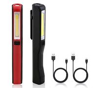 flintronic USB Rechargeable Work Light, 2Pcs Inspection Lamp LED Torch, Magnetic Clip Pocket COB Flashlight for Home, Workshop, Camping, Emergency (Black&red)