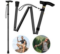 Flintronic Walking Stick, Folding Walking Stick, Adjustable Folding Walking Sticks, Collapsible Lightweight Flexible Stick, Comfortable Grip Durable Mobility Aid for Men Women, Black
