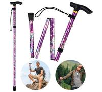 Flintronic Walking Stick, Folding Walking Stick, Adjustable Folding Walking Sticks, Collapsible Lightweight Flexible Stick, Comfortable Grip Durable Mobility Aid for Men Women, Purple Print