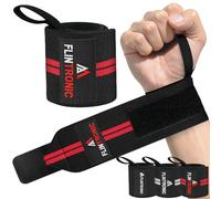 flintronic Weight Lifting Wrist Wraps Support, Fitness Wrist Wraps for Weightlifting, 13” Elasticated Cotton Straps with Thumb Loop, for Powerlifting, Bodybuilding & Weight Lifting -Black Red