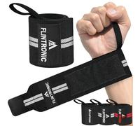 flintronic Weight Lifting Wrist Wraps Support, Fitness Wrist Wraps for Weightlifting, 18” Elasticated Cotton Straps with Thumb Loop, for Powerlifting, Bodybuilding & Weight Lifting -Black White