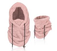 flintronic Winter Thermal Fleece Balaclava, Ski Face Cover, Windproof Fleece Ski Balaclava, Adjustable Hood Hat for Outdoor Running Skiing Pink