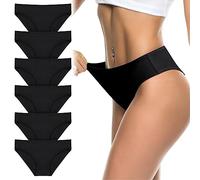 flintronic Women's Underwear, 6 Pcs Cotton Breathable Knickers Multipack, Stretchy Mid-Low Rise Hipster Panties, Soft Comfortable Ladies Basic Briefs for Daily Wear (Black M)