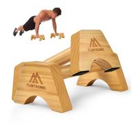 Flintronic Wooden Parallettes, Fitness Push Up Bars, Solid Wood Parallettes Bars with Non-Slip Mat, Handstand Bar Push Up, Wrist Straps, for Home Workout Equipment for Strength Training, Gymnastics