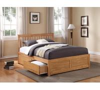 Flintshire Furniture Pentre Double 4Ft 6 Hardwood Oak Fixed Drawer Bed Frame