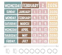 Flip Calendar Bulletin Board Set Classroom Decorations for Whiteboard with Adjustable Flip Calendar Rod Holder Date Cards Days of The W or Classroom School Supplies(Boho Rainbow)