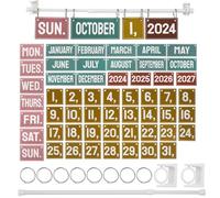 Flip Calendar Kit with Year, Month, Week, and Day Cards, Bulletin Board with Adjustable Rod and O-Rings for Classroom and Home Use