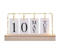 Flip Calendar with Light,Daily Desktop Calendar,Metal Desk Calendar Standing Flip,Wooden Desk Date Display,Reusable Perpetual Desk Calendar for Office Bedroom Hotel