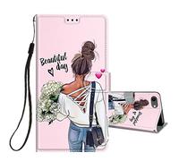 Flip Case for iPhone SE 2020 / 2022 5G - Protective Wallet Case with Kickstand, Card Slot Holder & Shockproof Silicone Cover - Pretty Girl