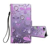 Flip Case for iPhone SE 2020 / iPhone SE 2022 5G / iPhone 7 / iPhone 8 Phone Case Protective Wallet Case for Girls Women Boys PU Kickstand Card Slot Holder Silicone Shockproof Cover - Purple Flower