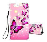 Flip Case for iPhone SE 2020 / iPhone SE 2022 5G / iPhone 7 / iPhone 8 Phone Case Protective Wallet Case for Girls Women Boys PU Kickstand Card Slot Holder Silicone Shockproof Cover - Butterfly / Pink