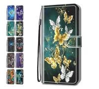 Flip Case for Samsung Galaxy A54 5G Patterned Design with Card Holder Leather Wallet Phone Cover for Girls Boys Women Men - Green Gold Butterfly