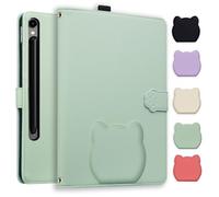 Flip Case for Samsung Galaxy Tab S10 FE 10.9" X520/S9 FE X510/S9 X710/S8 X700 11 Inch, Cute Cat Design Auto Sleep Wake Slim Fit Multi Angle Stand Shockproof Cards Holder Protective Shell Cover, Green