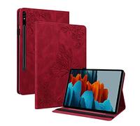 Flip Case for Samsung Galaxy Tab S10 Lite/ S10 FE 2025/ S9 FE 10.9 Inch/ S9 11 Inch 2023 for Women with Pencil Holder Shockproof Sturdy Cute Butterfly Embossed Stand Cover, Red