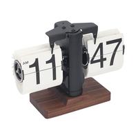 Flip Desk Clock, Battery Powered Retro Flip Down Clock 12 Hours Single Sided Digital Flip Desk Clock Mechanical Clock Auto Flip Down Clock with Wood Base for (Black Shelf White
