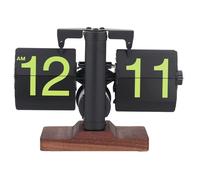 Flip Desk Clock, Battery Powered Retro Flip Down Clock 12 Hours Single Sided Digital Flip Desk Clock Mechanical Clock Auto Flip Down Clock with Wood Base for (Black Frame Pages