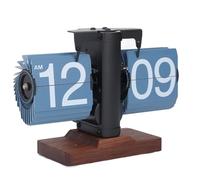 Flip Desk Clock, Battery Powered Retro Flip Down Clock 12 Hours Single Sided Digital Flip Desk Clock Mechanical Clock Auto Flip Down Clock with Wood Base for (Black Frame Blue