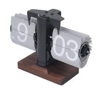 Flip Desk Clock, Battery Powered Retro Flip Down Clock 12 Hours Single Sided Digital Flip Desk Clock Mechanical Clock Auto Flip Down Clock with Wood Base for (Black Frame Gray