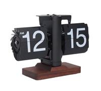 Flip Desk Clock, Battery Powered Retro Flip Down Clock 12 Hours Single Sided Digital Flip Desk Clock Mechanical Clock Auto Flip Down Clock with Wood Base for (Black Frame Pages