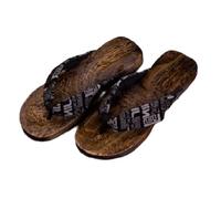 Flip Flop Men's Women's Slippers,Japanese Traditional Clogs Sandals Traditional Wooden Clogs Shoes,Anti-Skid Floral Slippers Sandals Wooden Flip Flops(Size:EU 44,Color:Black)