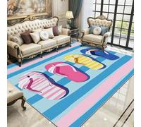 Flip Flop Rug - Summer Striped Beach Small Rugs for Bedroom 50x80, Bright Colorful Floor Mat Soft Washable Non Slip Indoor Mats, Flip Flop Home Decor
