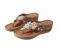 Flip Flop Sandals Orthopedic Sandals for Women Arch Support Wedge Flip Flops Wide Fit New Summer Slides Non-Slip Beach Shoes Toe Post Slippers Dressy Platform Travel Sandal Thong Sliders Khaki