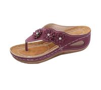 Flip Flop Women's Platform Toe Post Mules Floral Pattern Cloud Shoes Peep Toe Slippers Bohemia Wedge Sandals Orthopaedic Summer Shoes Comfortable Leisure Shoes Lightweight Women's Sandals for Pool
