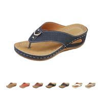 Flip Flop Women's Summer Soft Toe Sandals Women's Leather Mules Platform Wedge Sandals Orthopaedic Sandals Elegant Beach Shoes Comfortable Summer Shoes Open Slippers Non-Slip Slippers, black, 6 UK