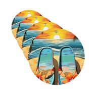 Flip Flops And Tropical Beach Scene Car Air Fresheners 4 Pcs Funny Hanging Car Air Fresheners Cute Long Lasting Scented Mirror Hanging Decoration Ornaments Gift For Men Women Round Shape