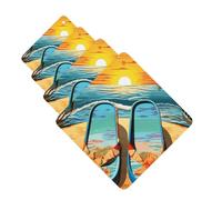 Flip Flops And Tropical Beach Scene Car Air Fresheners 4 Pcs Funny Hanging Car Air Fresheners Cute Long Lasting Scented Mirror Hanging Decoration Ornaments Gift For Men Women Square