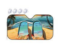 Flip Flops and Tropical Beach Scene Car Windshield Sun Shade Foldable Car Front Window Sunshade for Sun, Heat and UV Rays, Auto Sun Blocker Visor Protector for Cars, SUVs Medium