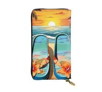 Flip flops and tropical beach scene Leather Wallet RFID Blocking Credit Card Case Large Capacity Money Organizer with Zipper Pocket - Slim Minimalist Cash Wallet for Men Women Phone Clutch Gift