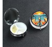 Flip Flops and Tropical Beach Scene Pill Case Portable Metal Pill Box 3 Compartment Pill Organizer Cute Travel Pill Container Vitamin Organizer for Purse Pocket Travel Gift
