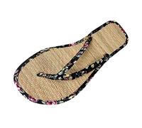 Flip Flops Bamboo Women's Slippers Toe Separator Summer Mules Flower Sandals Flat Comfortable Non-Slip Silent Bamboo Rattan Flop Slippers, Black, EU 41, black A, 8.5 UK
