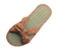 Flip Flops Bamboo Women's Slippers Toe Separator Summer Mules Flower Sandals Flat Comfortable Non-Slip Silent Bamboo Rattan Flop Slippers, Black, EU 41