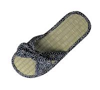 Flip Flops Bamboo Women's Slippers Toe Separator Summer Mules Flower Sandals Flat Comfortable Non-Slip Silent Bamboo Rattan Flop Slippers, Black, EU 41
