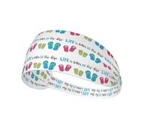 Flip Flops Calligraphy Beach Shoes Printed Athletic Head Wrap, Non Slip Hair Band, Keeps Sweat Out of Eyes for Yoga Gym Workout
