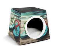 Flip-Flops Cat Bed for Indoor Cats - Foldable Cat & Dog House with Removable Cozy Cushion, Waterproof Oxford Washable Pet House for Small Pets 13.8" X 13.8" X 11.8"