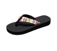 Flip Flops for Women Flat Yoga Mat Colorful raided T Strap Clip Toe Sandals Beach Casual Open Toe Non Slip Anti-Slip Soft Soles Thong Slippers for Indoor and Outdoor Summer (Black, 6)
