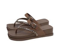 Flip Flops for Women with Arch Support UK 6 Square Toe Thong Sandals Orthopedic Cushioned Footbed Comfortable Non-Slip Sole Dressy Casual Elegant Coffee