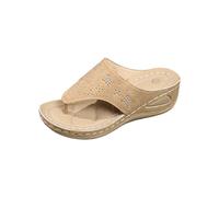 Flip Flops For Women With Comfortable Arch Support Beach Slope Heel Slippers Hollow Casual Bottom Shoes Sandals Slide On No Back Foot Thongs Womens Uk Woman Flipflops Khaki 4.5