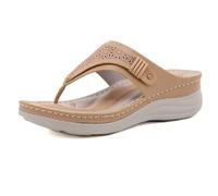 Flip Flops for Women With Comfortable Arch Support Ladies Fashion Platform Thong Sandals Soft Yoga Mat Sole For Beach/Indoor Outdoor Beige UK8
