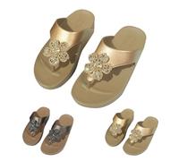 Flip Flops for Women with Glitter Rhinestones Platform Soft Sole Toe Separator Soft Soles House Slippers Bath Slippers Comfortable and Casual Slippers Slip On Beach Pool Beach Sandals, gold, 8 UK